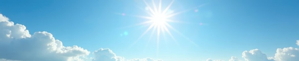 Wall Mural - The sun shines through the wispy clouds in the clear blue sky, shining, light