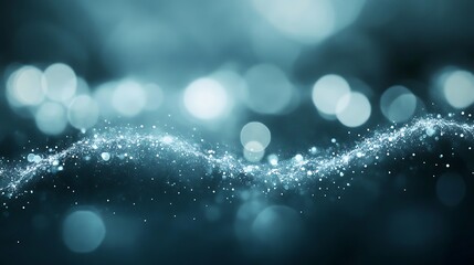 Poster - Blue particle wave, bokeh background, tech