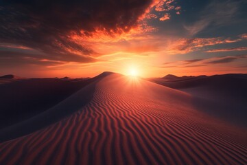 Wall Mural - desert sunset landscape, dunes glowing, fiery sky, travel photography