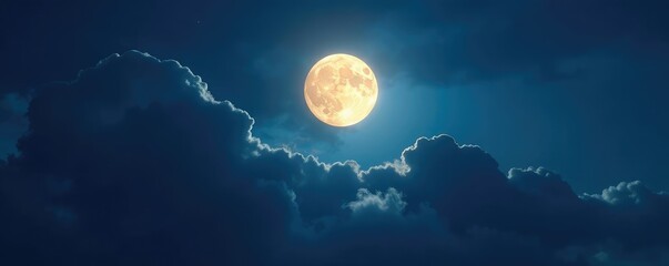 Wall Mural - Nightly clouds veil the full moon's gentle glow, cloud, glow, peaceful
