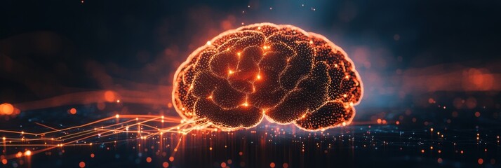 Leinwandbilder - Scientific depiction of the brain and nervous system with glowing neuron pathways and subtle electrical pulses. Generative AI