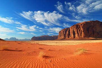 Wall Mural - wadi rum desert landscape, scenic sandstone cliffs, travel brochure