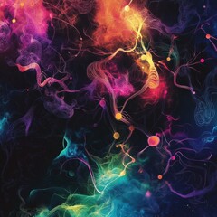 Leinwandbilder - Scientific illustration showcasing the brain and nervous system with glowing neuron pathways and electrical pulses. Generative AI