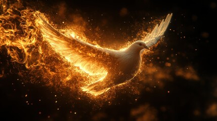 Wall Mural - dove of fire flames isolated on black background 3d render illustration