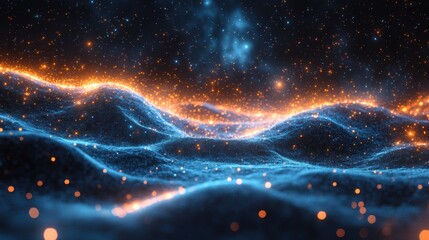 Wall Mural - futuristic blue background with digital matrix patterns