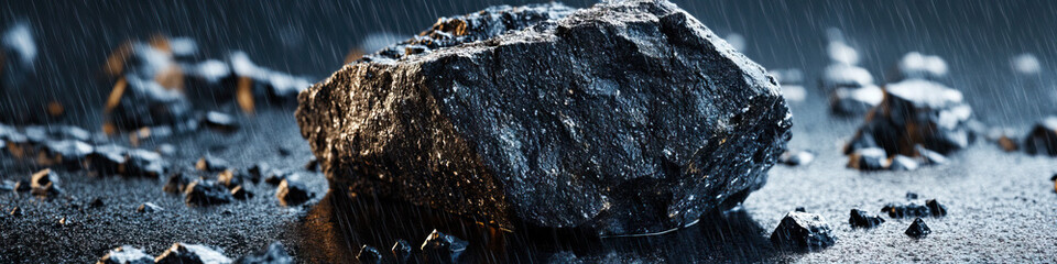 Wall Mural - Large Dark Grey Rock in Rainfall