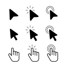 Poster - mouse click cursor set, arrow and hand pointer - vector. Cursor icons set in hand.
