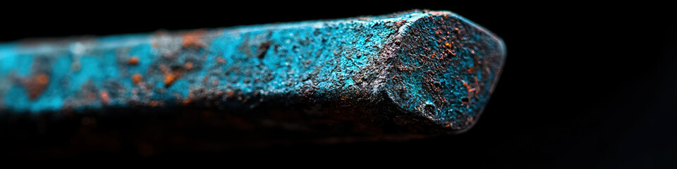 Wall Mural - Close-up of Rusted Metallic Object with Teal Patina