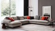 © Igor - A trendy sectional couch styled with bold throw pillows in a modern room. digital