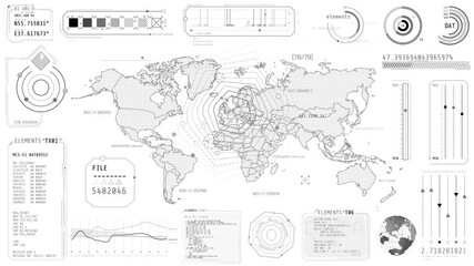 Wall Mural - animated high-tech interface display with a world map