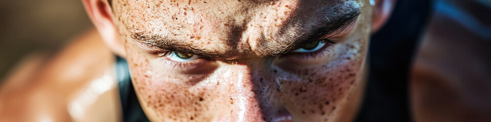 Wall Mural - Close-up Portrait of a Sweaty, Freckled Man