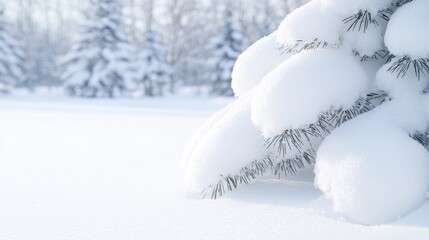 Wall Mural - Snowy pine branches, winter forest background, Christmas card