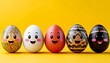 © Vadim - Smiling and cheerful easter eggs with patterns on a light background with space for text, wallpaper