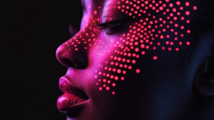 Wall Mural - Digital face profile with glowing dots