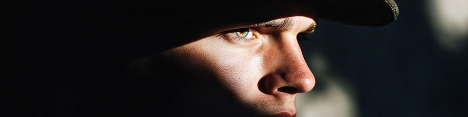 Canvas Print - Profile Portrait of a Young Man with Partial Sunlight Illumination