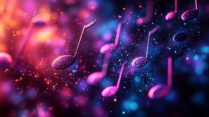 Wall Mural - captivating geometric music notes suspended in a vibrant cosmic gradient