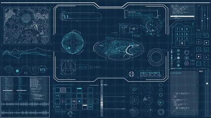 Wall Mural - animated high-tech dashboard with navigation and surveillance data