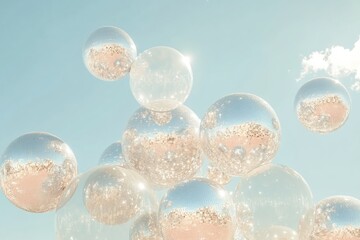 Wall Mural - cluster of disco balls creating a dazzling reflective pattern against a neutral background