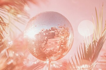 Wall Mural - reflective disco ball casting bright circular patterns in a minimalist setting with subtle light dif