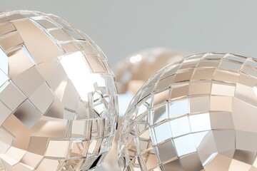 Wall Mural - fragmented mirror disco ball texture reflecting scattered lights on a grey surface creating a minima