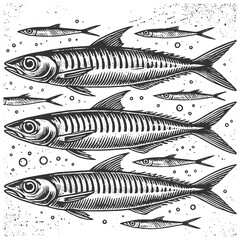 Wall Mural - mackerel fish engraving sketch vector illustration