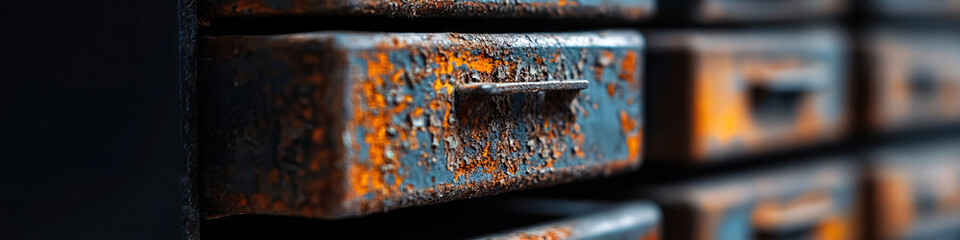 Wall Mural - Close-up of Rusted Metal Drawers