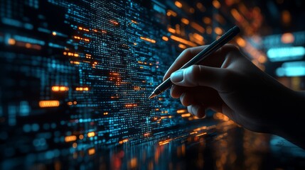 Coding, hand, digital, screen, futuristic, data, night, technology, programming, software