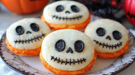 Spooky skeleton face cookies for Halloween celebration themed party