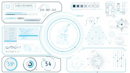 Wall Mural - animated display of high-tech interface for scientific work