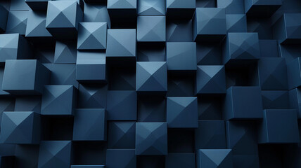 Fototapete - 3D abstract cubic structure in dark blue, featuring geometric shapes that resemble modern art or futuristic architectural model, showcasing depth and dimension
