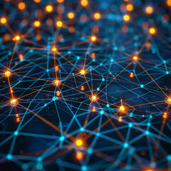 Fototapete - immersive network of glowing nodes and connections, representing intricate workings of digital technology and data flow in vibrant ecosystem