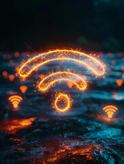 Aufkleber - glowing firework in form of wifi symbol brilliantly illuminates dark digital landscape, symbolizing connectivity and explosive impact of technology on society