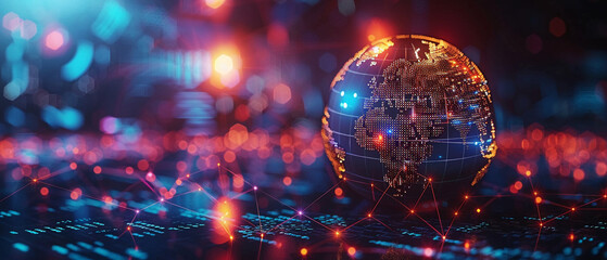 Leinwandbilder - glowing holographic globe displaying intricate network connections symbolizes global communication, data exchange, and digital world connectivity