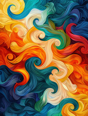 Poster - Captivating abstract swirls of acrylic paint create tapestry of fiery colors that dance and intertwine, showcasing artistic interpretation of chaos and beauty in unison