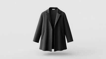 minimalist longline coat mockup with clean tech design solid white background