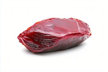 Poster - Translucent red resin piece on white background with a glossy surface and unique texture