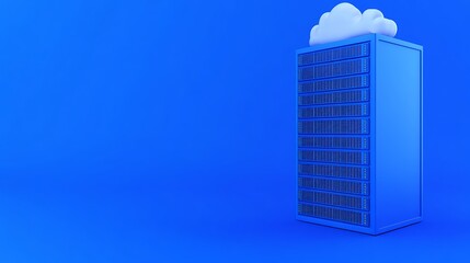 Wall Mural - Blue Server Tower with Cloud Concept Illustration on Vibrant Background for Technology and Data Management