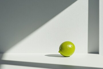Fototapete - Minimalist lime composition in bright light against a white textured wall for fresh concept