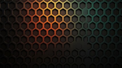 Canvas Print - Geometric Hexagon Pattern with Gradient Lighting Effect on Dark Perforated Metallic Texture Background.