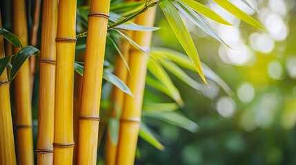 Sticker - Golden Bamboo Forest Natural Scenery Lush Greenery Tranquil Serenity and Warm Sunlight Environment.