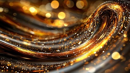 Wall Mural - Golden swirl, bokeh lights, abstract background