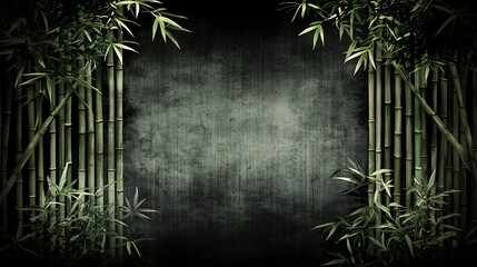 Canvas Print - Serene bamboo frame, dark wall, zen garden.  Spa, meditation backdrop