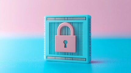 Wall Mural - Digital Security Concept with Iconic Lock Symbol on Modern Background in Blue and Pink Tones