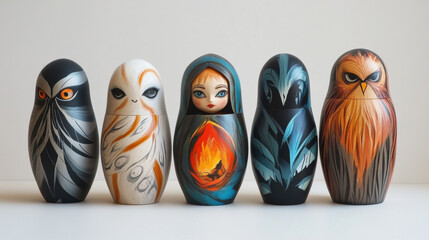 Russian nesting dolls with hand-painted patterns