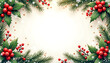 © AlenaSi - Holiday-themed border with pine branches and red berries