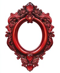 Wall Mural - Red ornate round frame, jewels, isolated, white background, design