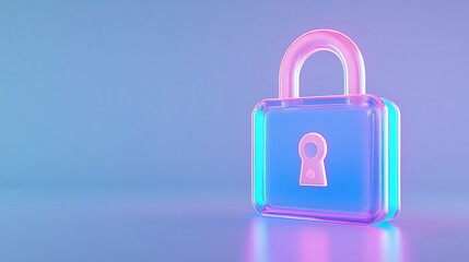 Wall Mural - Modern Digital Lock Icon on Gradient Background with Neon Glow Effects for Cybersecurity Concepts and Designs