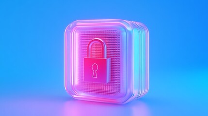 Wall Mural - Modern Digital Lock Icon with Neon Glow and Soft Lighting on Vibrant Gradient Background