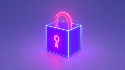 Wall Mural - Neon Lock Icon with Colorful Light Effects Representing Security and Protection in Digital Environment