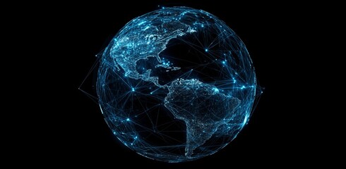 Global network connection, digital earth, dark background, web concept